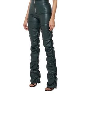 Maniere De Voir Dark Green Leather Flare Pants Size 10
